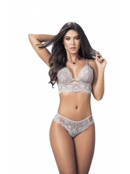 Light Grey Two Piece Scalloped lace and cutouts